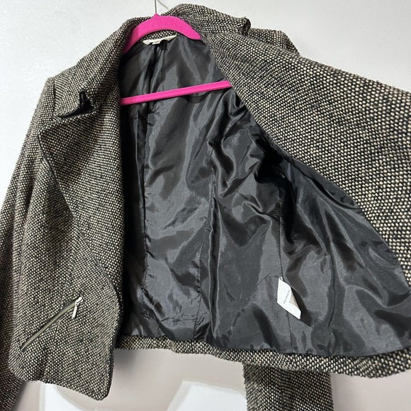 CAbi Jacket Tweed Moto  Cropped coat Button Blazer Size 8 Style 638 Black/Brown - Picture 4 of 15